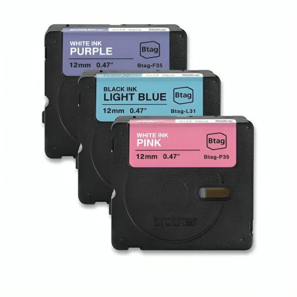 Cinta para Etiquetadora Brother BTAG3M02 12MM X 4M Btag 3PK Blanco/Purpura Negro/Azul Claro Blanco/Rosado