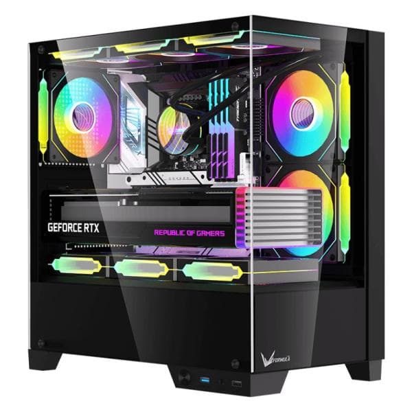 Case Argb Formula V Line Crystal Z1M Plus Black Ar Mini Tower Ventiladores 3 de 120 Mm con Vidrio Lateral y Frontal 4711401663263
